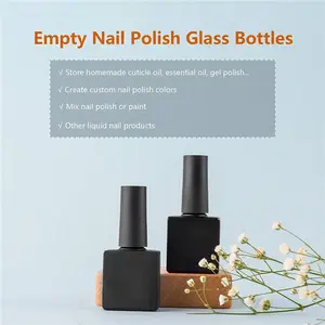 New Type 5ml 7ml 9ml 10ml 11ml 13ml 14ml 17ml Frosted Matte Black Empty Uv Gel Cosmetic Glass Nail Polish Bottle With Brush