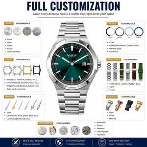 Fabricant de montres en acier inoxydable OEM personnalisées, étanches 50M, aiguilles superluminescentes, cadran vert, montres mécaniques avec boîtier en acier - Product Image 2