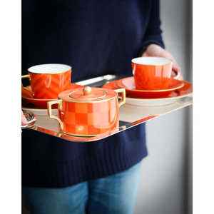 Ginori Luna-Shaped Dessert <b>Plate</b> and Coral Decoration Elegant <b>Tea</b> Set for Two - Product Image 6
