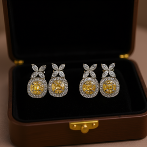 Orecchini a Perno Vivion con Fiore, Diamante Giallo Taglio Marquise, Placcati in Argento, Gioielli Trendy da Festa per Donne - Product Image 2