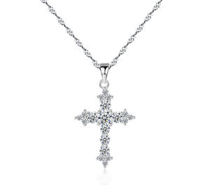 S925 Women's <b>Cross</b>-Shaped Diamond-Studded Clavicle <b>Necklace</b>, Stylish Design (Customizable in Copper) - Product Image 1