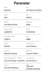 Yesido 1.43 'schermo AMOLED 3ATM <span class=keywords><strong>telefono</strong></span> chiamata a controllo rotante ricarica magnetica in lega di zinco Smart Watch IO34 - Product Image 5