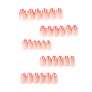<span class=keywords><strong>Faux</strong></span> ongles à presser French Tip Candy Cane, base nude, rayures rouges et blanches, brillants, courts, carrés, pour usage quotidien et Noël - Product Image 3