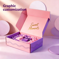 Boîte d'expédition ondulée rose et violette OEM avec impression couleur et rembourrage en papier déchiqueté pour l'envoi de produits de boulangerie et de cadeaux