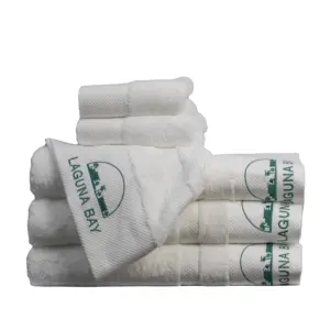 Biểu Tượng Tùy Chỉnh Sang Trọng 5 Sao Khách Sạn Thêu Logo White100 % Cotton Khăn Tắm Bộ Khăn Tay