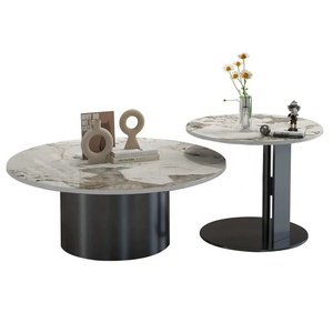 Zayshine Italian Minimalist Black Metal Base Coffee <strong>Table</strong> Granite Countertop <strong>Circle</strong> Living Room Furniture Set Simplicity Teapoy - Product Image 6
