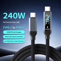 Kabel Data Digital Pintar 240W dengan Layar Digital dan Dual Type-C untuk iPhone, Huawei, Xiaomi, dan Samsung, Kabel Pengisian Cepat
