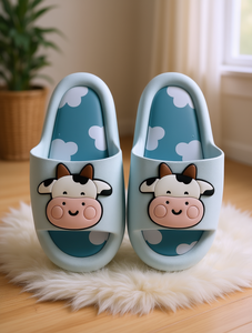 Ciabatte con Stampa Mucca Blu, Punta Aperta, Suola in EVA Antiscivolo, per Tutte le Stagioni, Tomaia in Plastica da Donna - Product Image 2