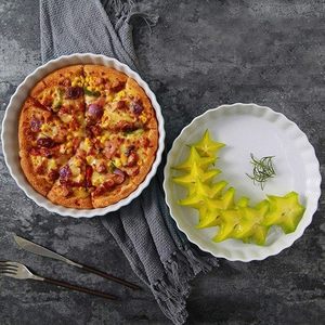 Commercio all'ingrosso della fabbrica bianco rotondo 4/5/6/7/9/11 pollici in ceramica bakeware ramekin set antipasto pizza dessert teglie - Product Image 2