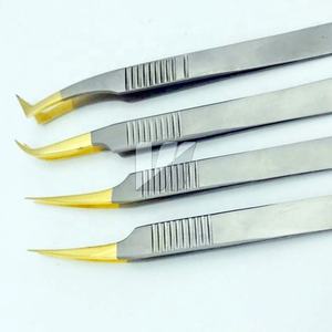Pinzas de extensión de pestañas japonesas sostenibles de acero inoxidable al por mayor logotipo personalizado punta dorada agarre fuerte Tipo de Volumen - Product Image 2