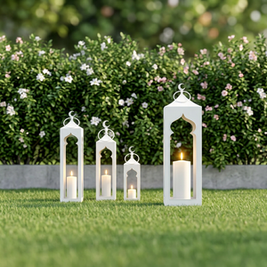 Venta al por Mayor de Linternas de Metal con Forma de Mezquita en Color Blanco para Decoración de Fiestas de Ramadán e Iftar - Product Image 2
