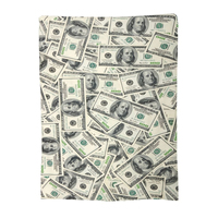 FF6243 Plaid d'hiver doux en peluche imprimé dollars, décoration intérieure, cadeau, pour lit, canapé, en flanelle, motif argent