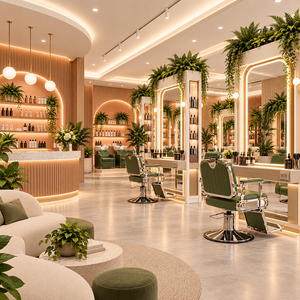 Modern Luxury Barbershop Furniture Custom Large LED <b>Lighting</b> Interior Design for Hair Salon Station - Product Image 2