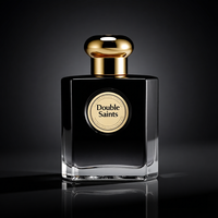 Flacon de parfum vide en verre élégant avec couvercle noir et or dégradé, avec bouchon et pinceau, forme rectangulaire, couleur personnalisable