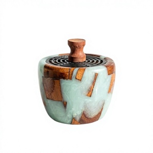 Brûleur à Bakhoor Mubkhar de Luxe en Bois d'Acacia Arabe et Résine Époxy, Support d'Encens Oud Premium pour la Maison Arabe - Product Image 1