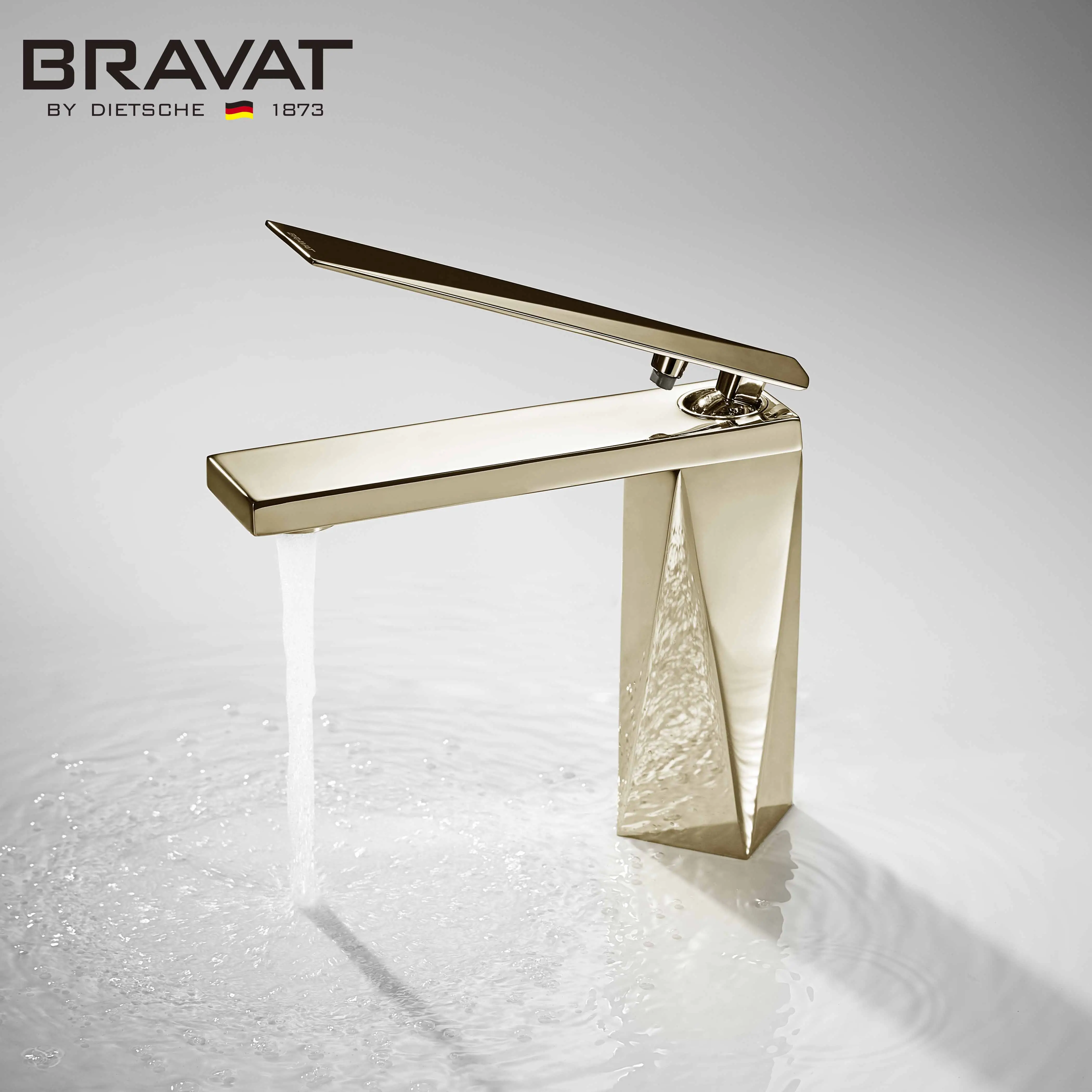 Bravat Diamond High Quality Single Handle Bathroom Luxury Gold Wash Basin Mixer Faucet
