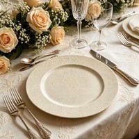 Assiette de présentation moderne et élégante Wojia 13 pouces en plastique, motif nid d'abeille couleur champagne, pour hôtels, restaurants et dîners formels