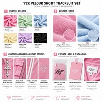 Survêtement en velours OEM Y2K pour femme, veste courte à col montant et fermeture éclair intégrale, short cargo avec breloque croix, streetwear, logo personnalisé