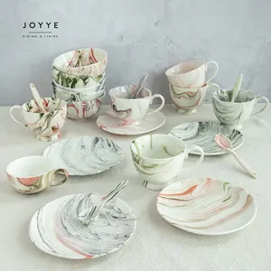 Joyye Marble Effect Restaurant Ceramic Plates Bowl Mug Set Small Ceramic Dishes Dinnerware Tableware