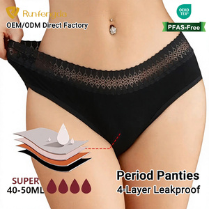 Culottes menstruelles réutilisables en coton Oeko-Tex pour femmes, avec dentelle, 4 couches absorbantes, anti-fuites, vente en gros OEM - Product Image 1