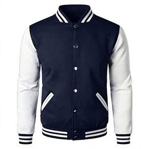 Veste universitaire marine et blanche pour homme, coupe classique, col rabattu, fermeture boutonnée, motif uni, polyester et coton, style preppy d'automne - Product Image 1