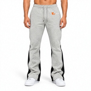Pantalon de jogging évasé pour homme en coton délavé, coupe décontractée, style rétro, taille élastique, jambe large, long, pantalon évasé vintage - Product Image 1