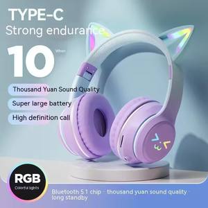 BT612 dégradé de couleur oreille de chat BT5.1 bandeau sans fil Microphone casque pliable pour DJ sport nouveau réseau célébrité musique équipement - Product Image 4