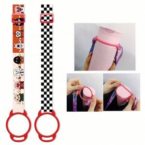 Custom LOGO Printed Lightweight Fashionable Polyester Portable Adjustable Shoulder Carrying Strap Silicone Water Bottle Lanyard