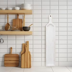 Bandeja de Servir Larga y Estrecha de Madera Parisloft, Blanca, Rectangular, de Madera de Pino, con Asa, Decorativa, para Cocina, Comedor, Centro de Mesa - Product Image 3