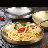 Assiette ronde en acier inoxydable épais, plat à dessert occidental, plateau à double couche anti-brûlure, décoration de table à manger, décoration de la maison