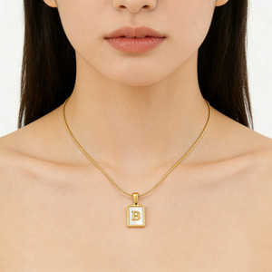 Stainless Steel Letter Necklace With Natural Seashell Pendant For Women Daily Wear Gift 18K Gold Plated Snake Chain - Product Image 1