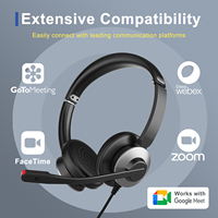 Headset USB Terlaris Berkabel untuk Call Center, Komputer, Laptop, Telepon, dengan Mikrofon Peredam Kebisingan ENC