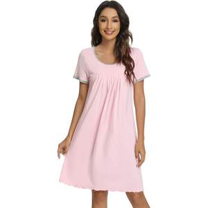 Camisón de Viscosa de Bambú Personalizado para Mujer, Manga Corta, Plisado, Tallas Grandes S-3X - Product Image 3