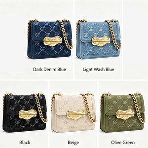 Sac à bandoulière en jean pour femme avec chaîne, sac à rabat, motif lettres tendance, style bandoulière, sac décontracté quotidien pour la vente en gros - Product Image 6