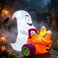 Véhicule gonflable de 1,5 m pour Halloween, motif fantôme et citrouille, avec lumières LED, thème maïs sucré, décorations de jardin
