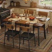 Ensemble de table à manger pour 4 personnes, 4 chaises rembourrées, table à manger en métal pour 4 personnes, chaises avec bords lisses, design industriel moderne