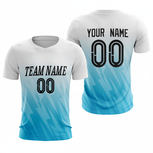 Vente en gros personnalisé séchage rapide maillot de football pas cher blanc et bleu clair maillot de football haut respirant vêtements de football - Product Image 1