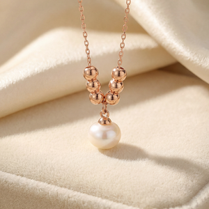 Vintage V-shape Rose Gold Metal Bead Natural Freshwater Pearl Drop Necklace Copper Jewelry Elegant Dangle <b>Choker</b> for Women - Product Image 3