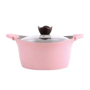 وعاء حساء ترمس من الألومنيوم مستدير وردي للاستخدام المنزلي أواني تسخين حساء كهربائية للطبخ لا تلتصق بحساء