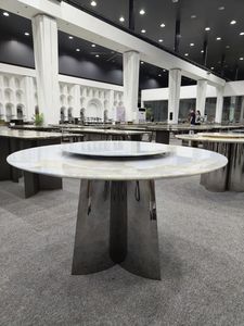 Table à manger ronde en cristal moderne pour hôtel, surface en pierre naturelle de luxe polie, en stock - Product Image 3