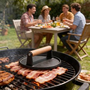 Prensa de hierro fundido para carne de 7 pulgadas, para smash <span class=keywords><strong>burgers</strong></span> y tocino, con mango de madera, 2LB, herramienta de cocina de alta resistencia, para marcar perfectamente las parrillas - Product Image 5