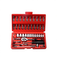 Jeu de clés à cliquet métriques en acier de 46 pièces de 1/4 pouce avec jeu de douilles hexagonales pour kit d'outils de mécanicien - Outils de réparation automobile