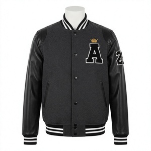 <b>Men</b> Varsity <b>Jacket</b> Cream Brown Leather Sleeve Embroidered H Logo Preppy Style Autumn Turn-down Collar Plus Size <b>Men's</b> <b>Jackets</b> - Product Image 1