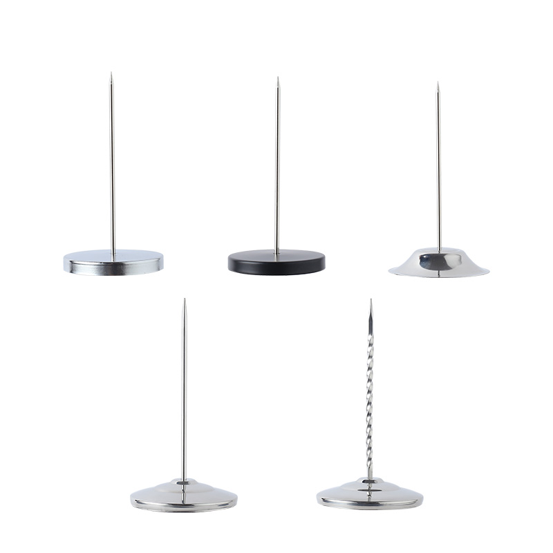 Restaurant Hotel Accessories Round Base Paper Memo Holder Bill Spike Stainless Steel Check Receipt Holder With Plastic Head
