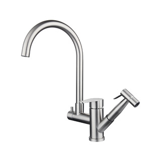 304 Stainless Steel Single Handle Kitchen Faucet 360 Degree Rotate Pull Out Deck Mounted Modern Design - Product Image 4