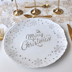 Assiettes de présentation en verre blanc en gros avec bord festonné <span class=keywords><strong>pour</strong></span> la <span class=keywords><strong>décoration</strong></span> de table de mariage et de fêtes de fin d'année - Product Image 6