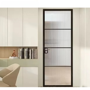 Puerta Francesa de Doble Hoja Zonle con Rejilla, Vidrio Esmerilado de una Sola Hoja, Interior de Aluminio con Cerradura, Puertas Batientes - Product Image 2