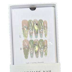 Luxe Glamour verre oeil de chat <span class=keywords><strong>manucure</strong></span> française presse sur les ongles avec combiné cristal strass pur à la main faux ongles - Product Image 5