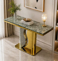 Table de salle à manger de luxe avec plateau en marbre, console en acier inoxydable pour entrée, table de console, meubles de salle à manger