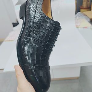 Chaussures habillées à lacets en cuir véritable à bout rond, imprimé crocodile, respirantes, pour le bureau et toutes les saisons - Product Image 4